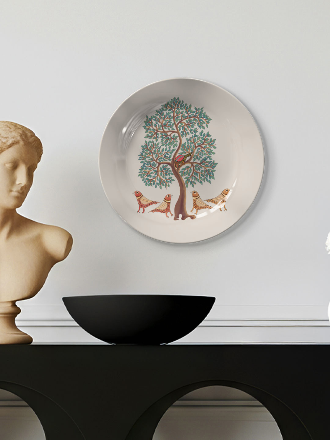 DESSINE ART Green & Off White Printed Wall Plates Decor