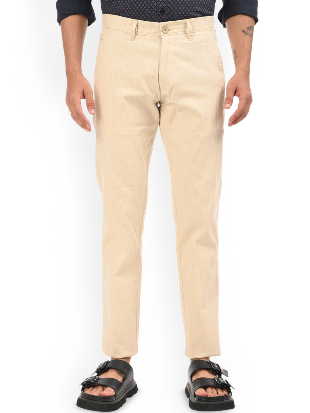 Estilocus Men Premium Cotton Chinos Slim Fit with Striped Formal Comfortable Bottomwear