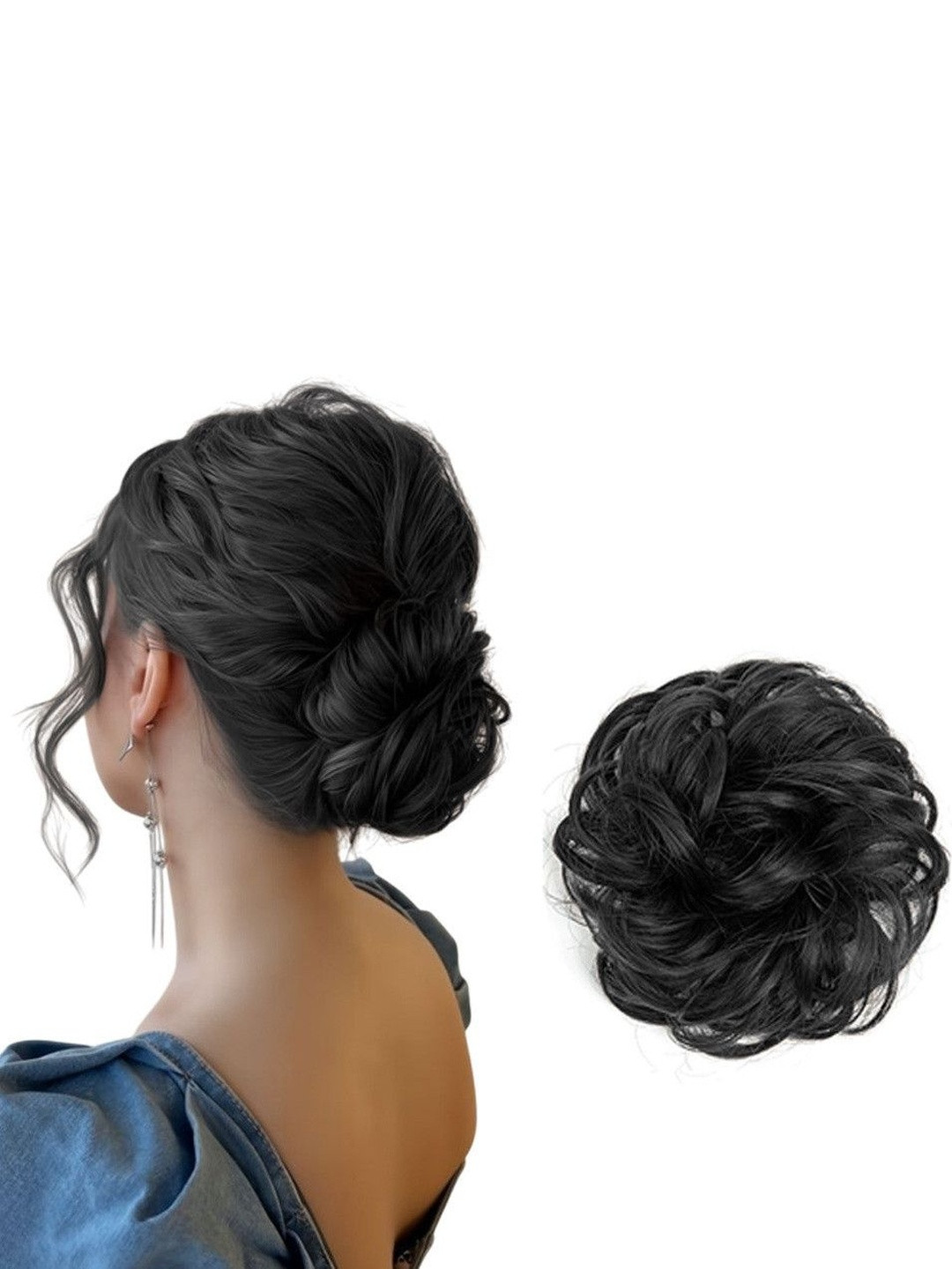 VIEWS Black Wavy Messy Hair Bun Extension