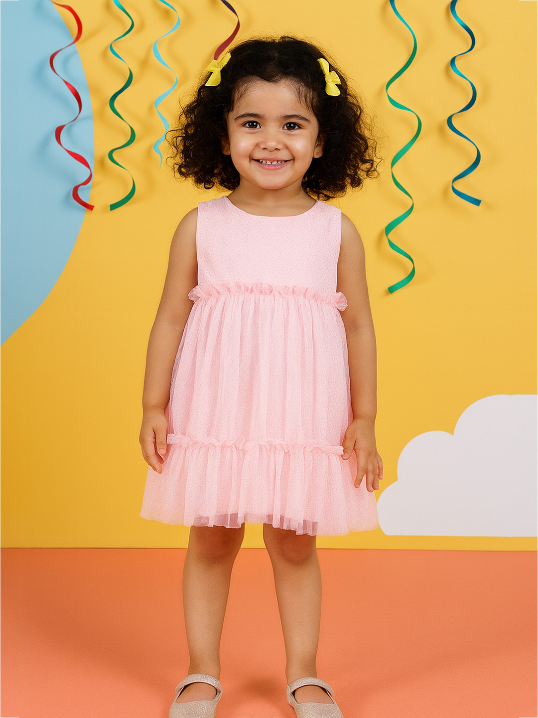 KidsDew Pink Net Peplum Dress