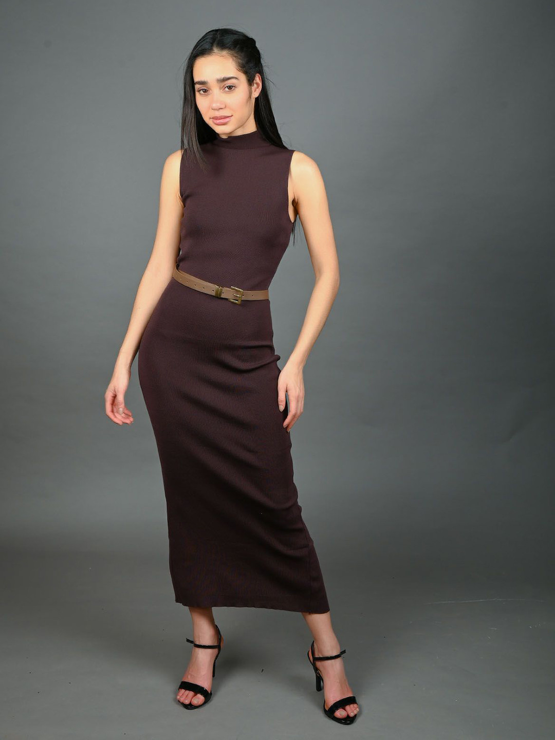 ODETTE Women Solid With Waist Belt Maxi Dress