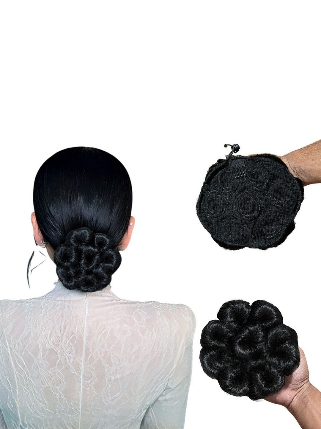 VIEWS Women Black Curly Clip-In Bun Hair Extension Black 8 inch
