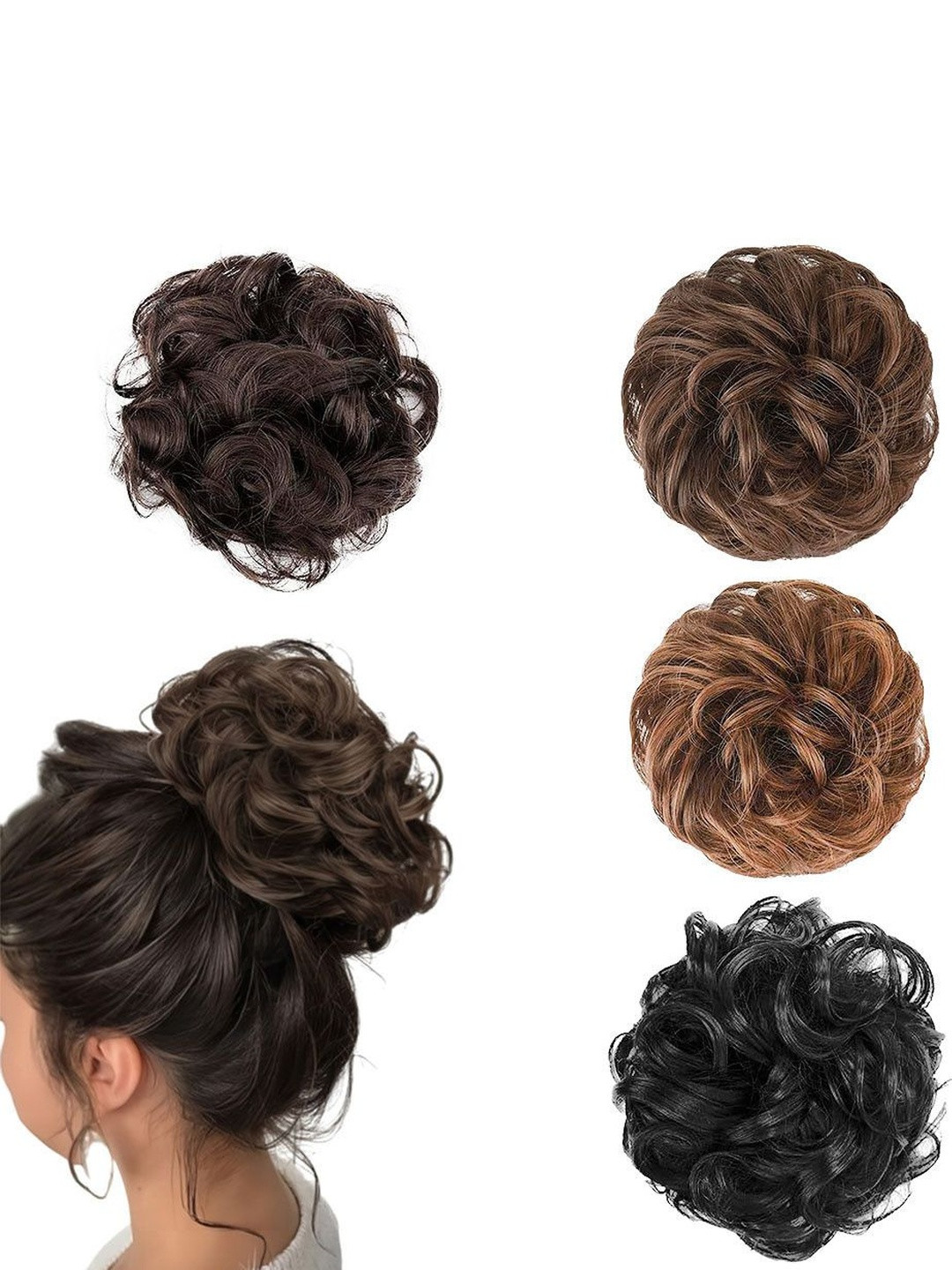 VIEWS Women Set Of 4 Wavy Clip-In Bun Hair Extension - 6 inch