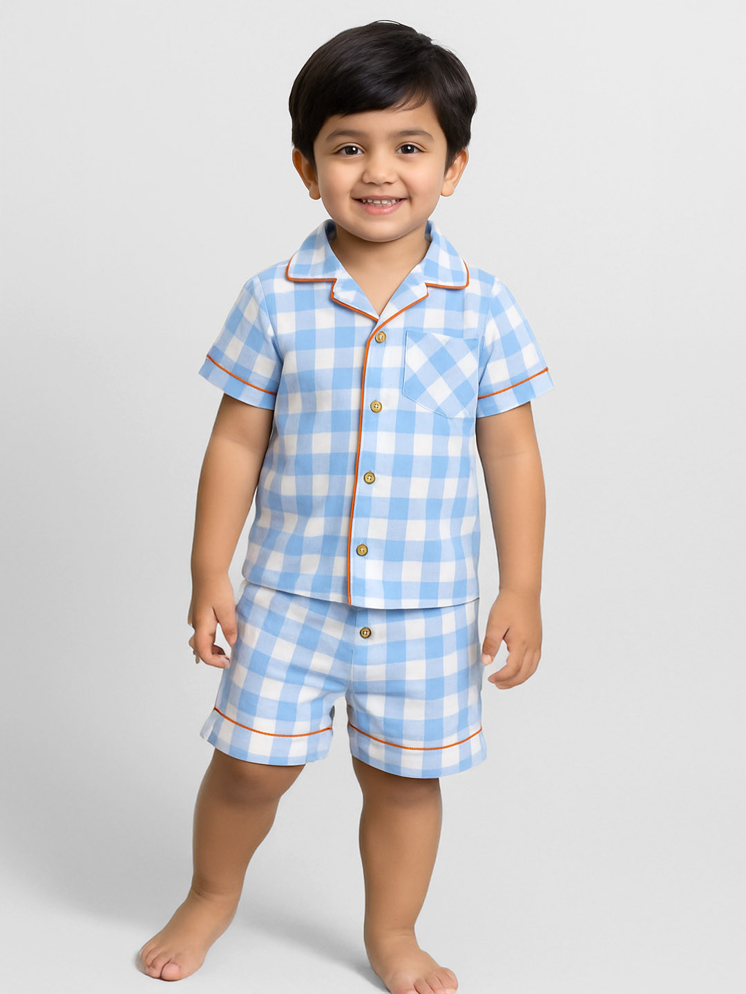 Somersault Kids Checked Lapel Collar Pure Cotton Shirt & Shorts