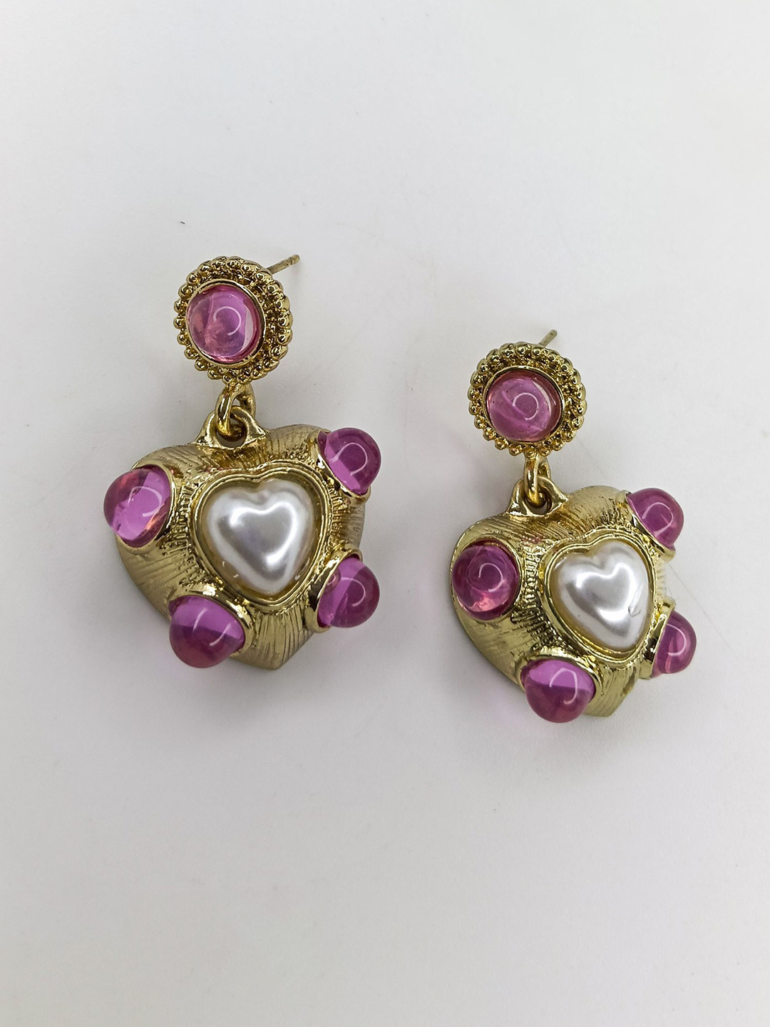 VELVET IMPERIAL Gold-Plated Artificial Stones Studded Heart Shaped Drop Earrings