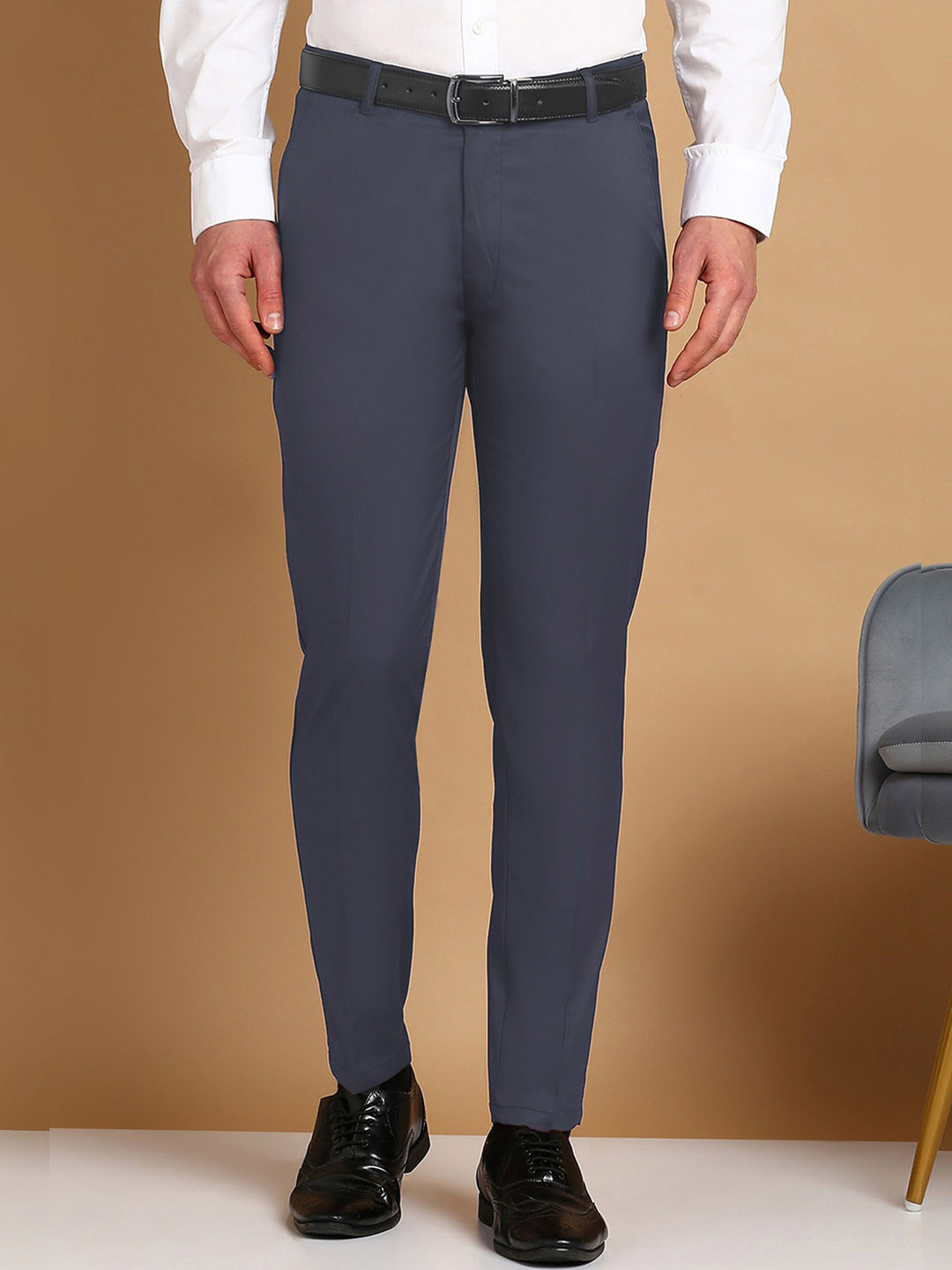 MANCREW Men Comfort Slim Fit Mid-Rise Formal Trousers