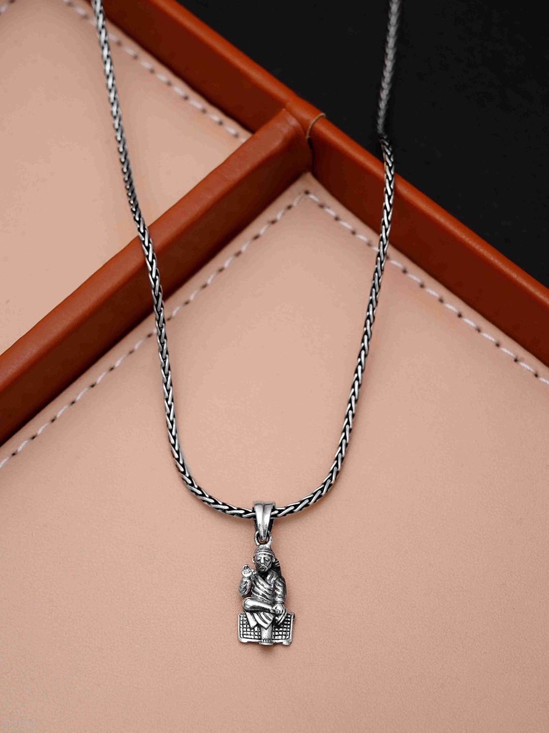 DIAVO Men 925 Silver-Plated Goddess Sai Baba The Divine Savior Pendant