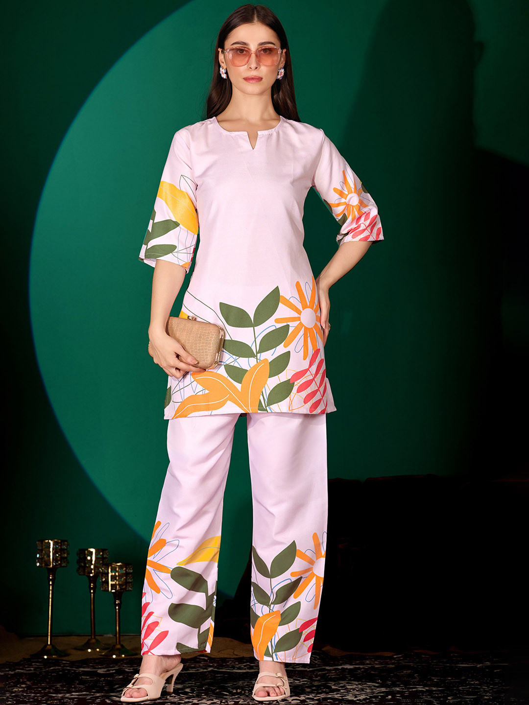 BAPS Women Printed Round Neck Top and Trousers Co-Ords