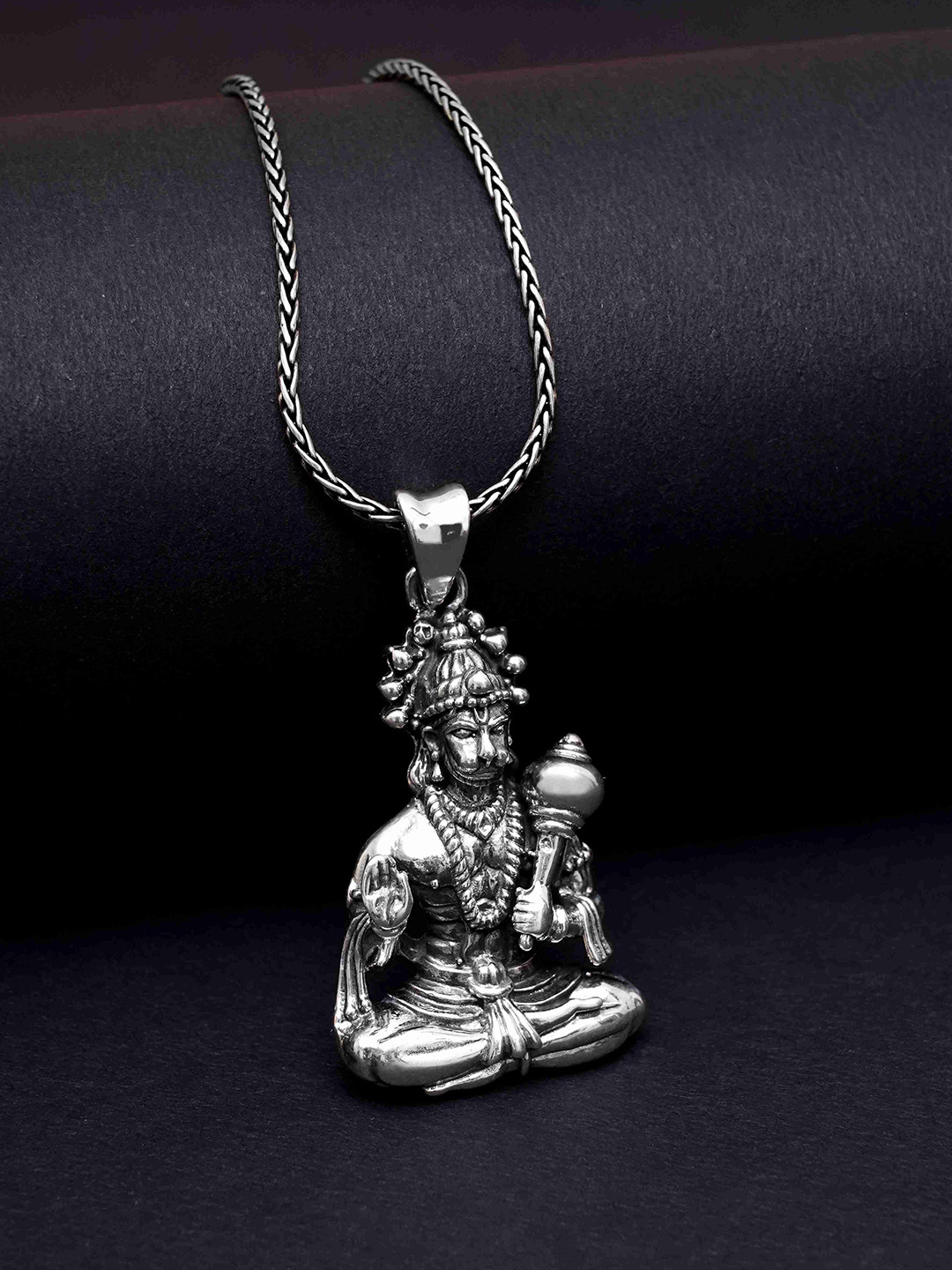DIAVO Men 925 Silver-Plated Goddess Meditative Hanuman Pendant