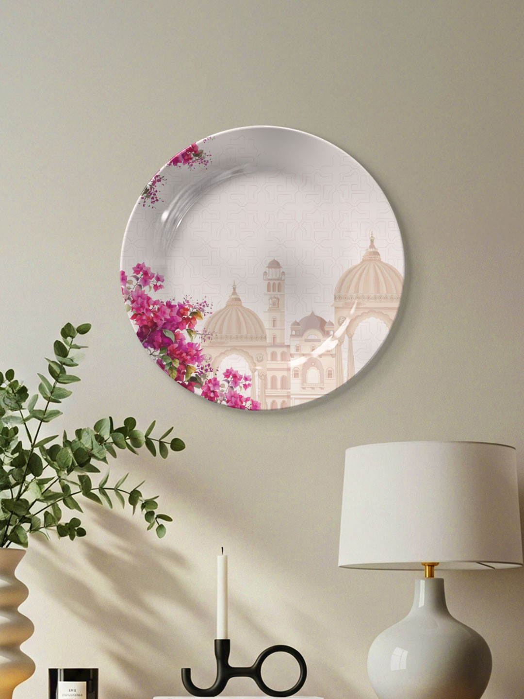 DESSINE ART Royal Bougainvillea White & Red Printed Ceramic Wall Plate