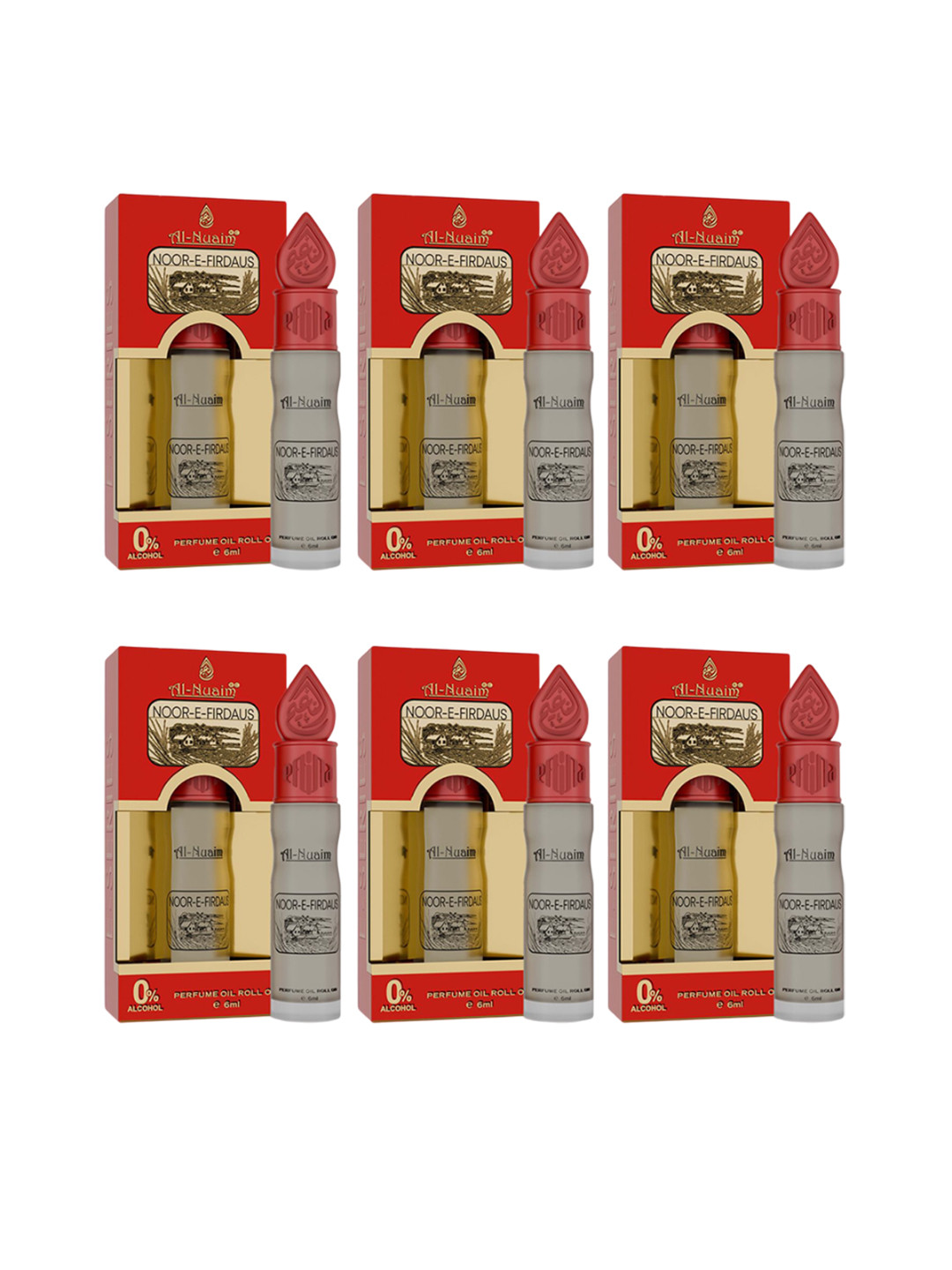 Al-Nuaim Set Of 6 Noor E Firdaus Alcohol Free Attar - 6ml Each
