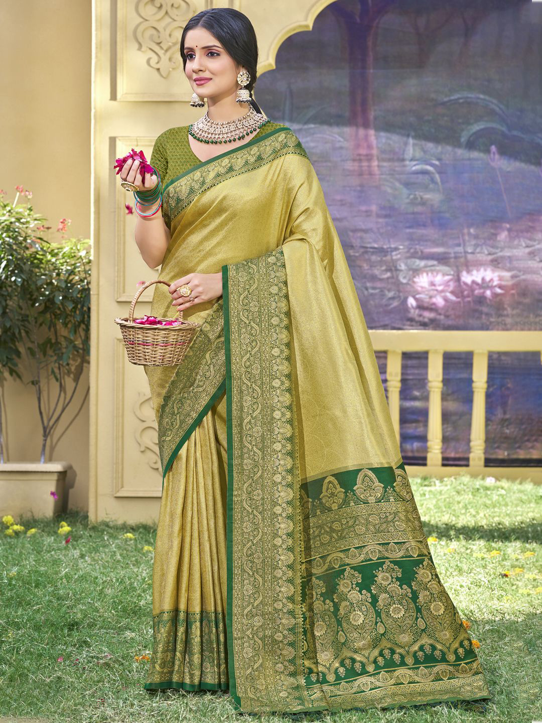 DEVATITHI Woven Design Zari Light Green Banarasi Silk Saree