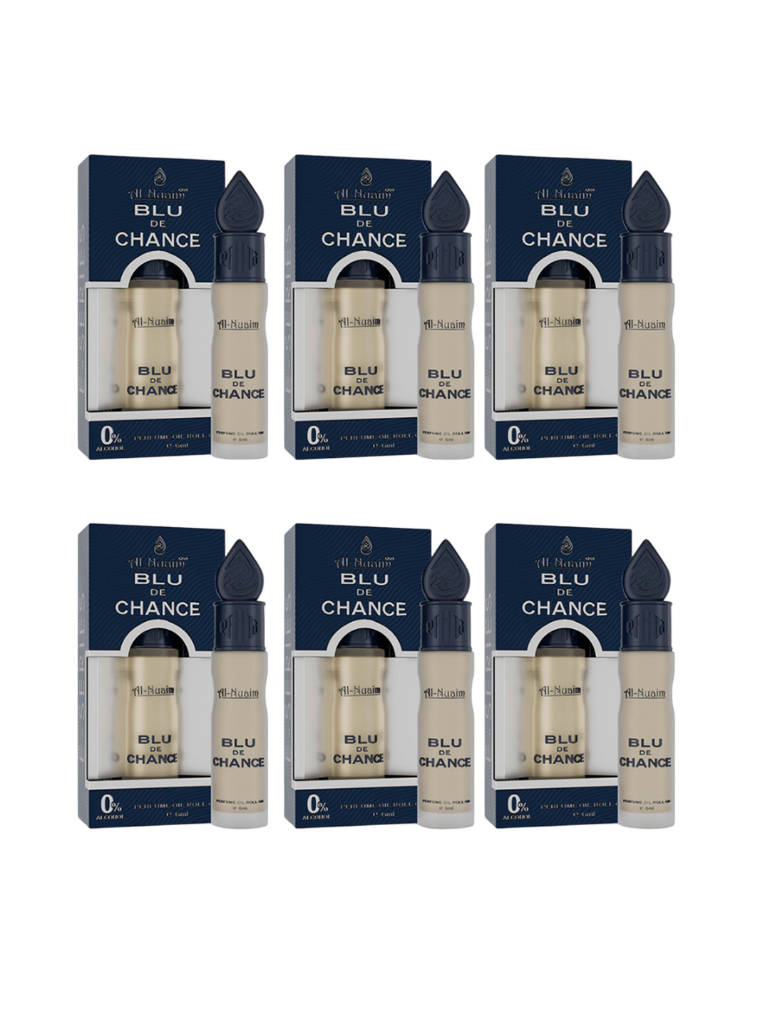 Al-Nuaim Set Of 6 E-Series Blu Of Chance Long Lasting Alcohol Free Attar - 6ml Each