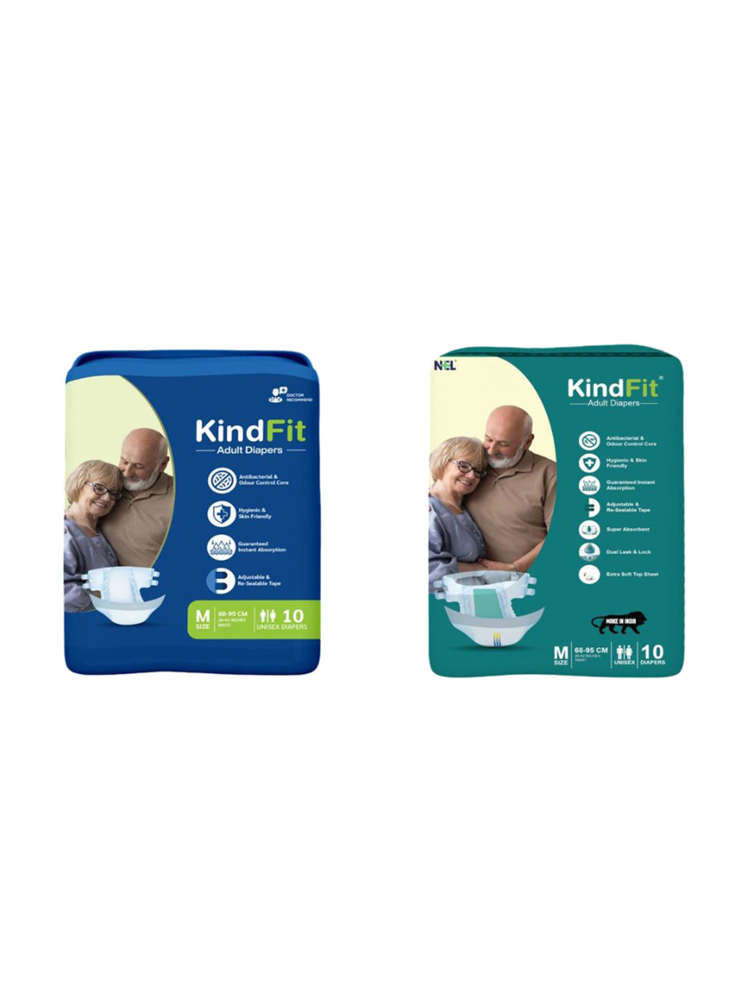 Kindfit Unisex Set Of 2 Tape Style Adult Diapers With Underpads - 10 Pcs Each - XL