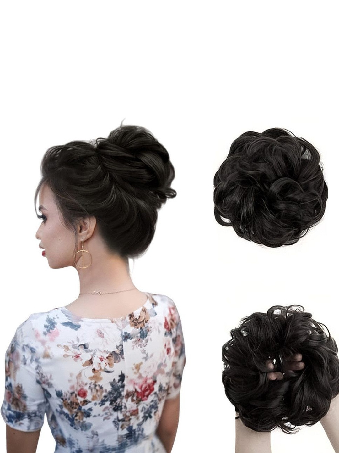 VIEWS Black Wavy Messy Hair Bun Extension