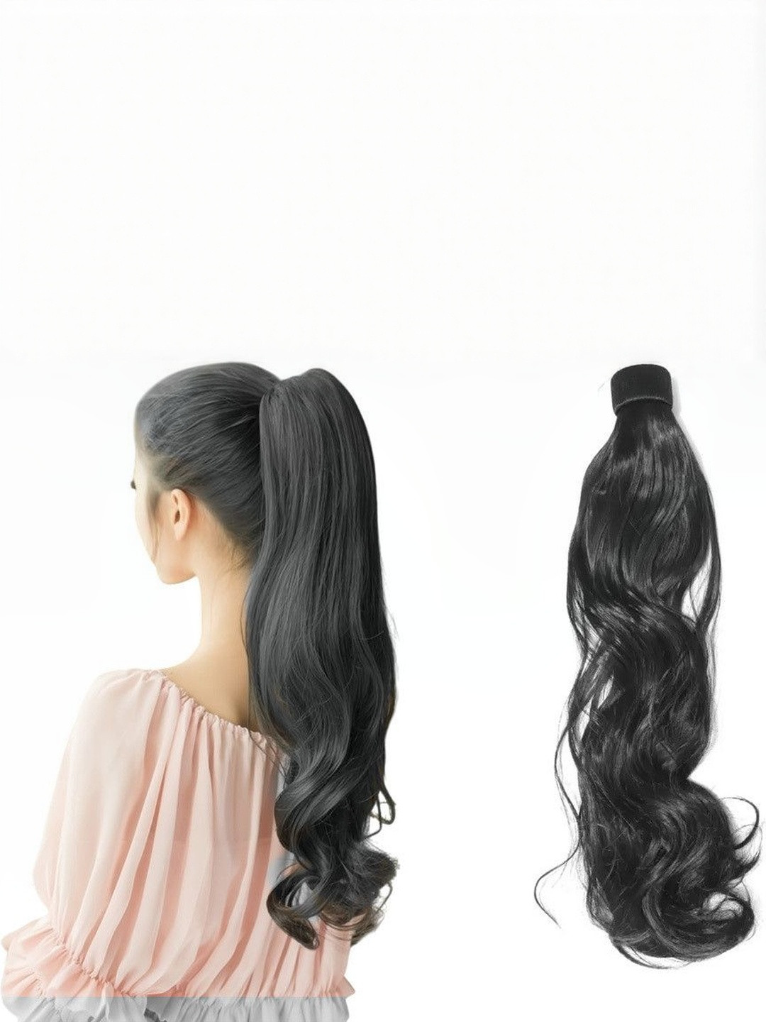 VIEWS Women Black Wavy Tape-In Ponytail Hair Extension 24 inch