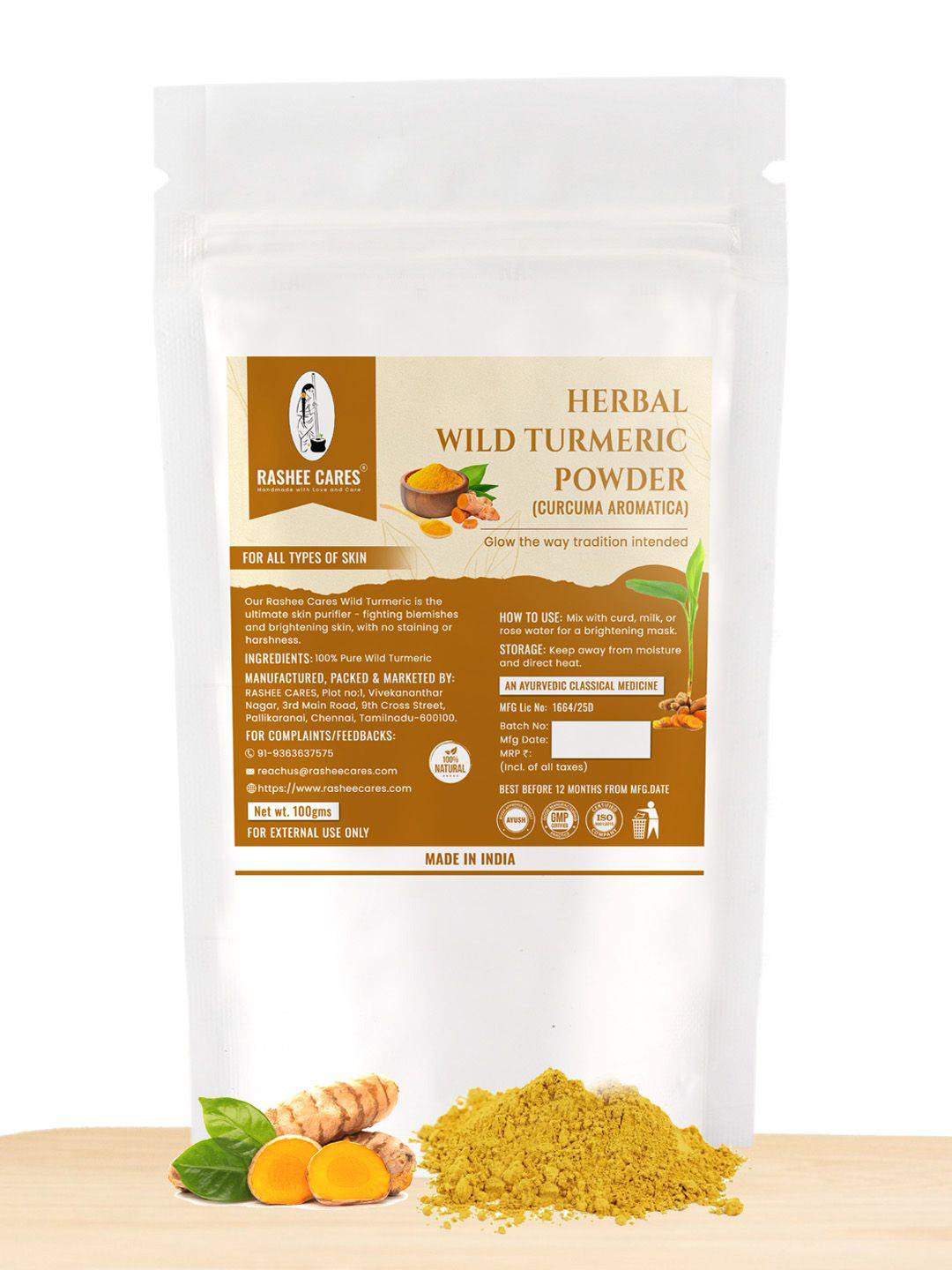 RASHEE CARES Herbal Wild Turmeric Powder For Skin Brightening - 100 g