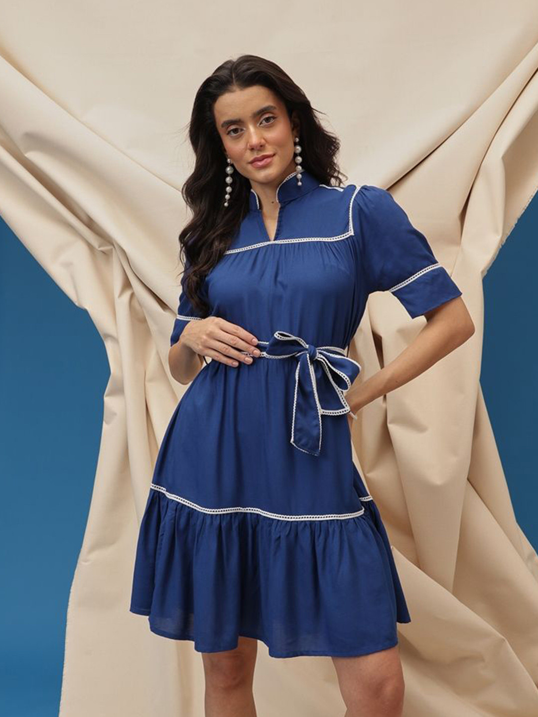 Molly & Michel Women Lace Inserts A-Line Mini Dress