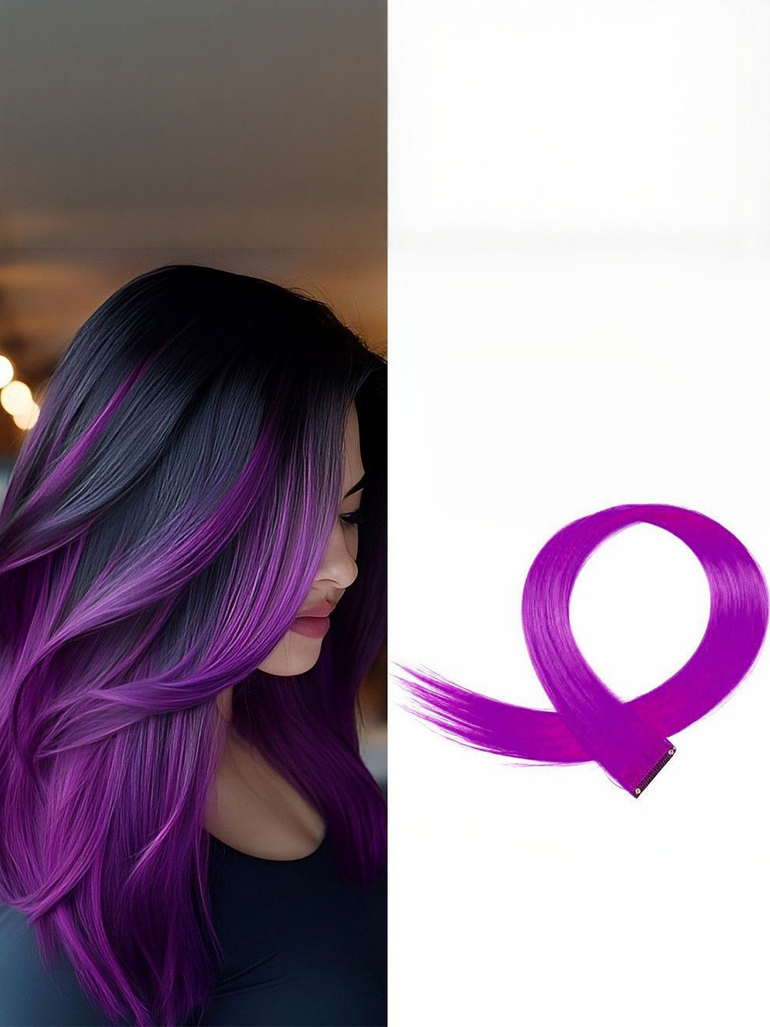 VIEWS Women Purple Straight Clip-In Coloured Strand Hair Extension