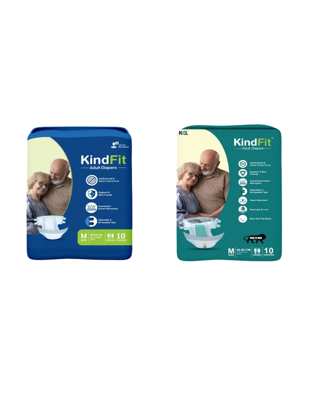 Kindfit Unisex Set Of 2 Tape Style Adult Diapers With Underpads - 10 Pcs Each - M