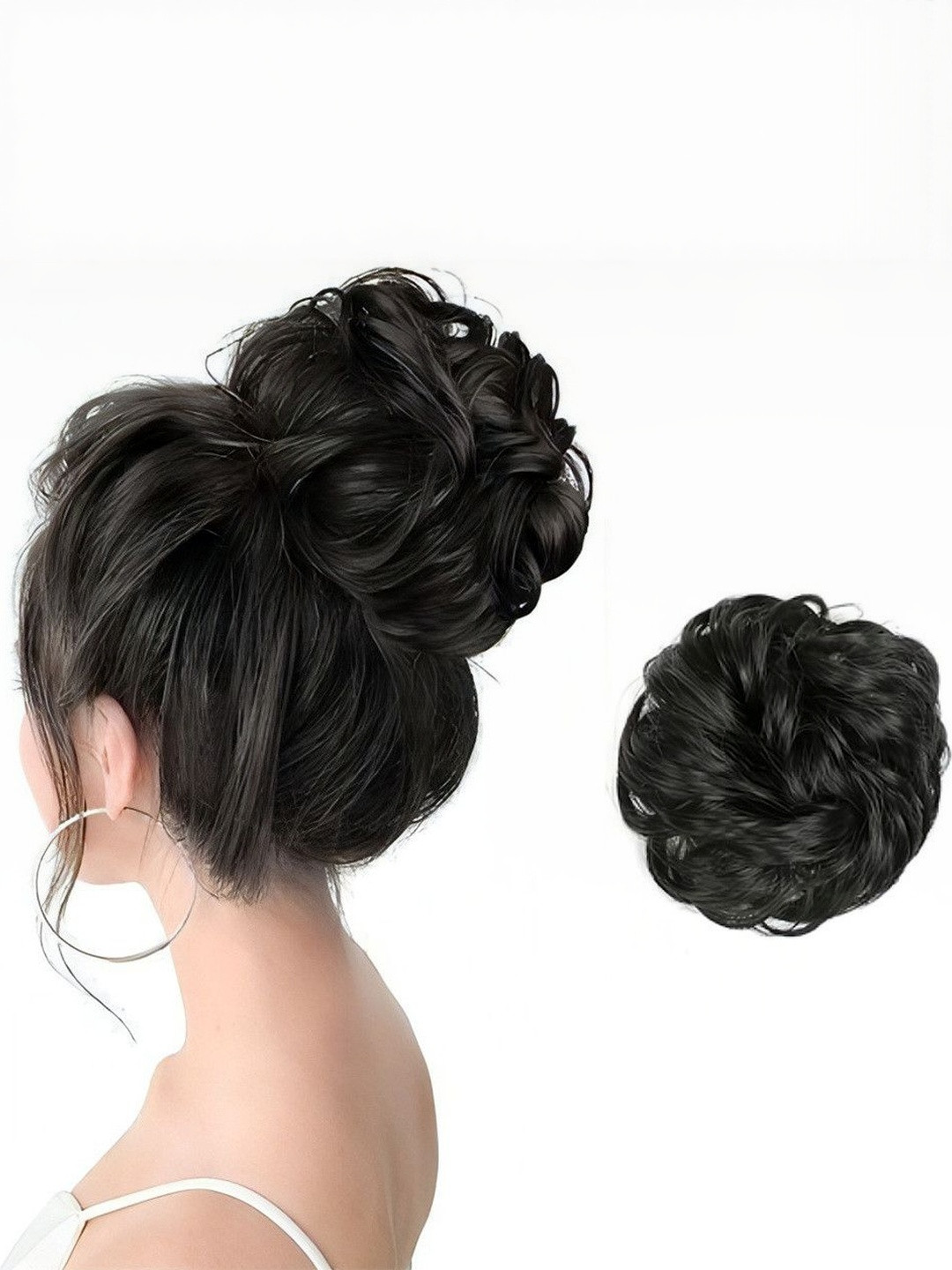 VIEWS Women Black Curly Halo Bun Hair Extension 8 Inch