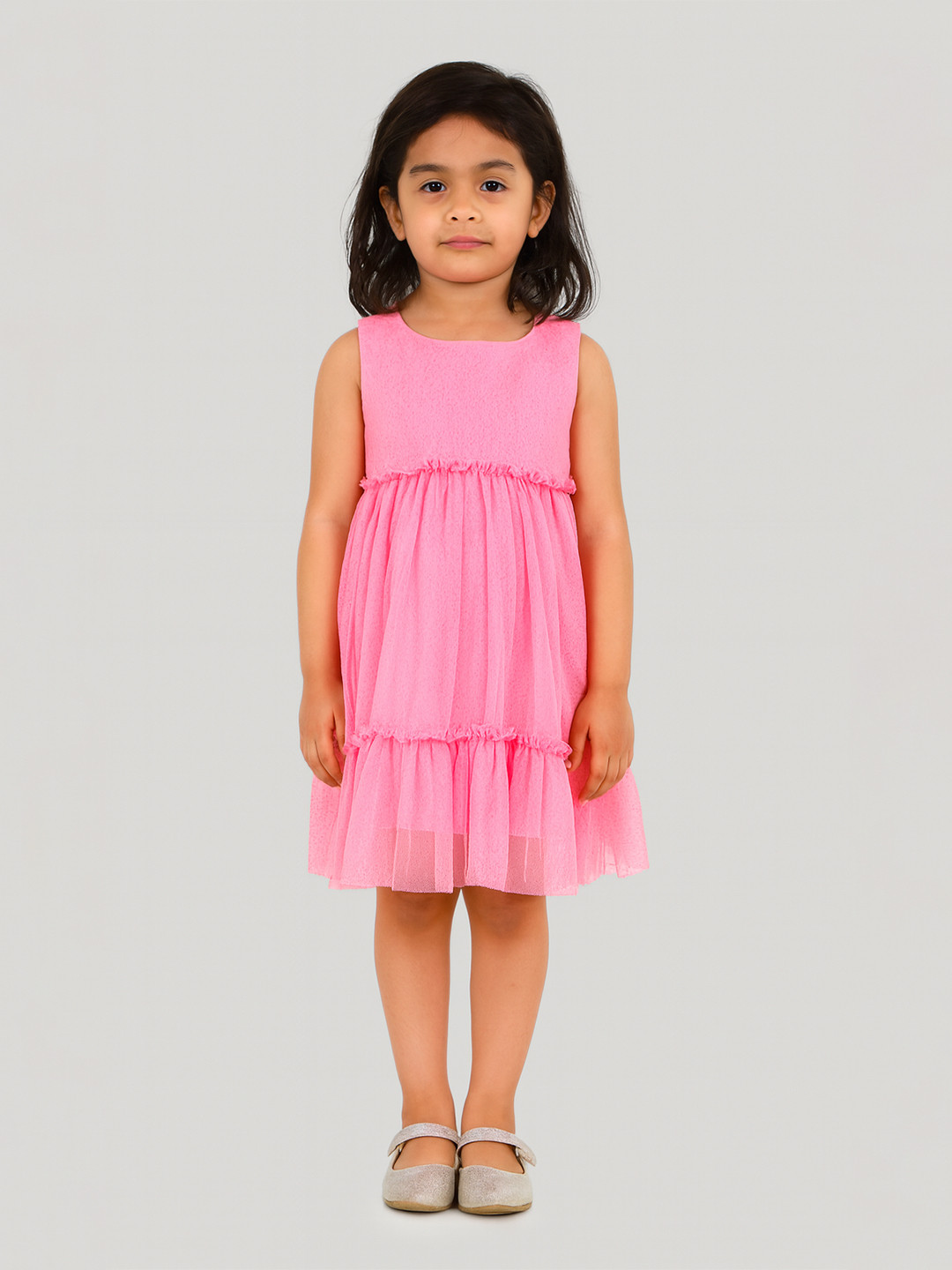 KidsDew Girls Pink Embellished Net A-Line Dress