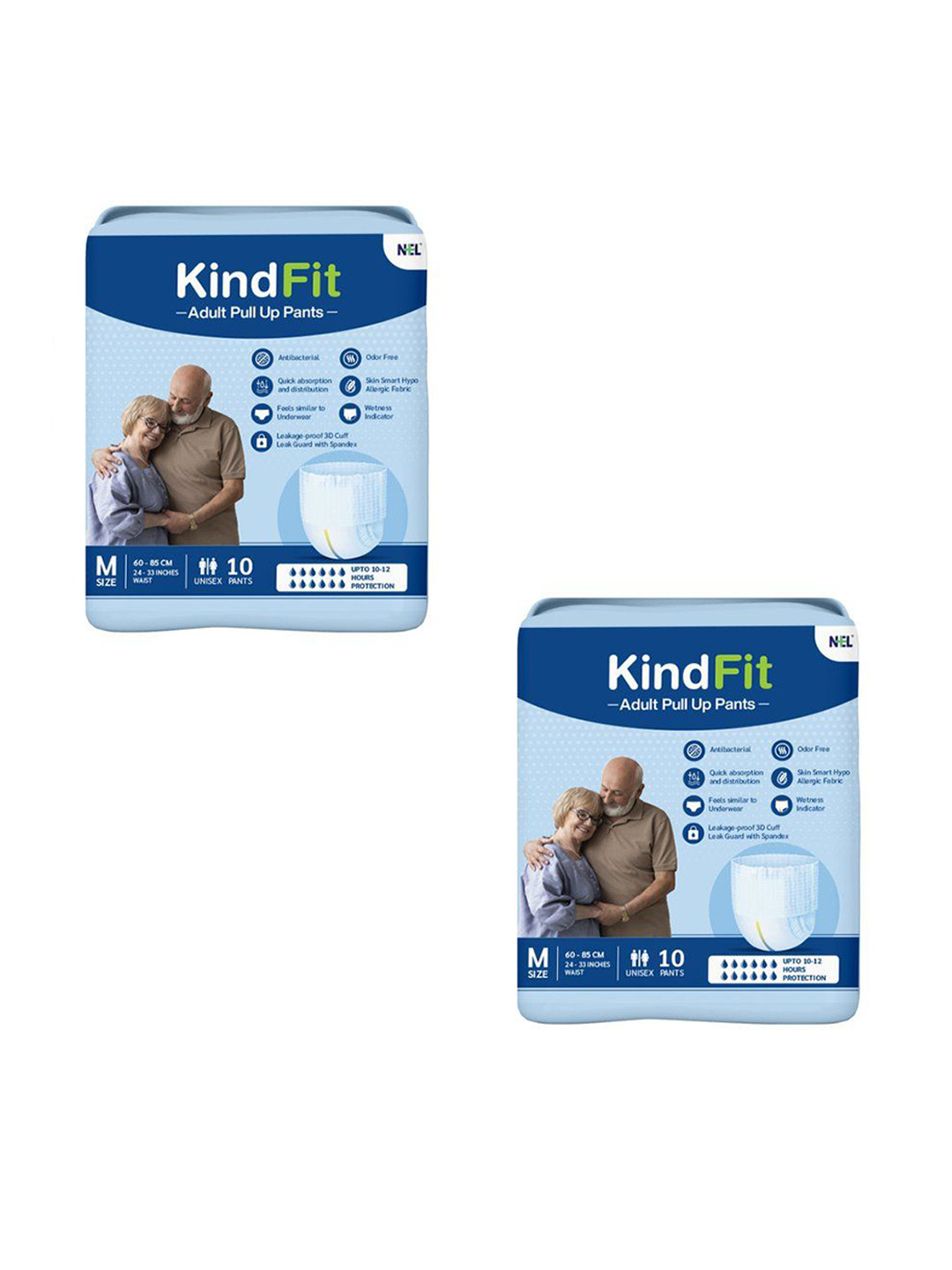 Kindfit Unisex Set Of 2 Disposable Pull-Up Pants Adult Diapers - 10 Pcs Each - M