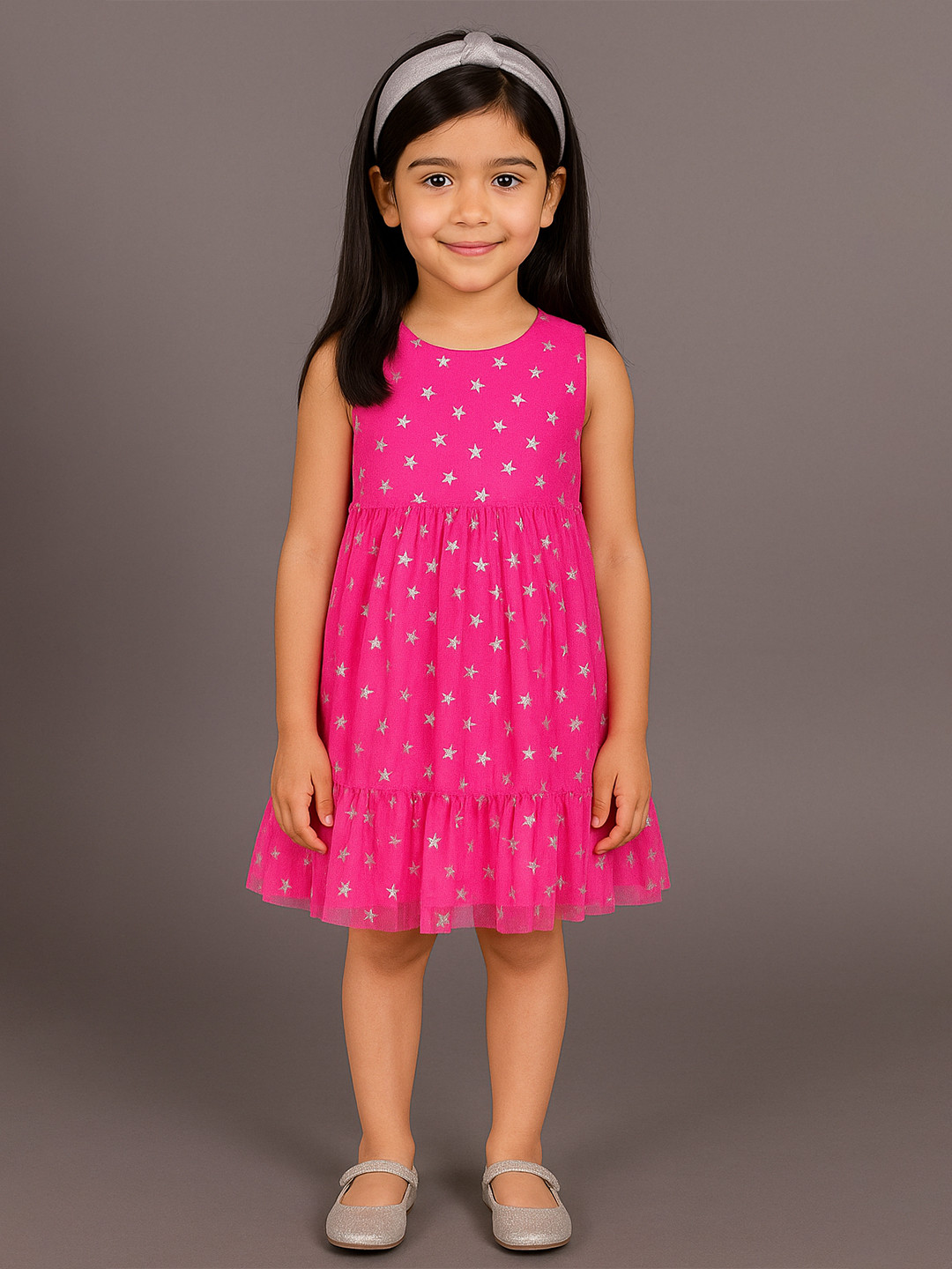 KidsDew Magenta Floral Net Dress