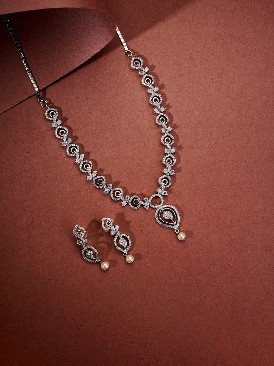 Opal Touch Rhodium Plated Cubic Zirconia Studded Enchanted Sprial Jewellery Set