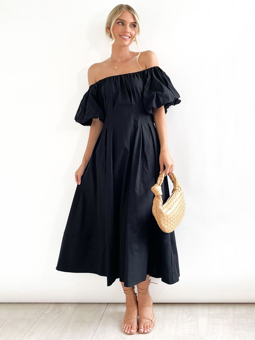StyleCast Off-Shoulder Puff Sleeve Fit & Flare Maxi Dress