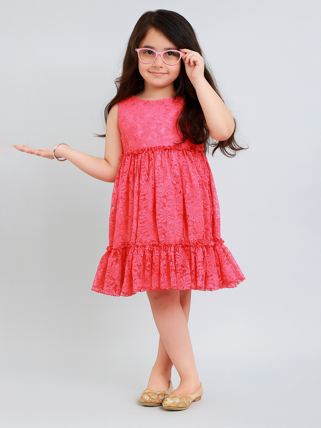KidsDew Girls Fuchsia Net Tiered Dress