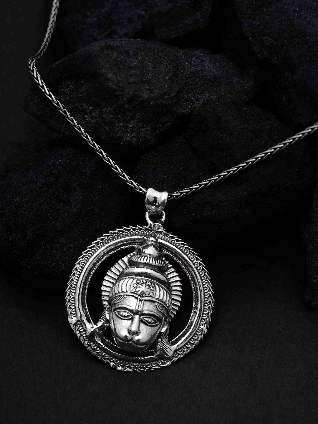 DIAVO Men 925 Silver-Plated Goddess Lord Hanuman The Destroyer of Evil Pendant