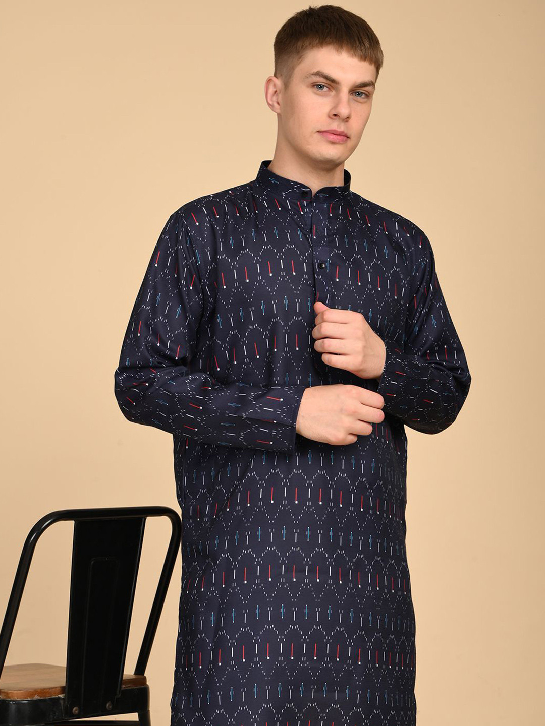 TIGER SNAKE Men Geometric Printed Daily Cotton Straight Kurta