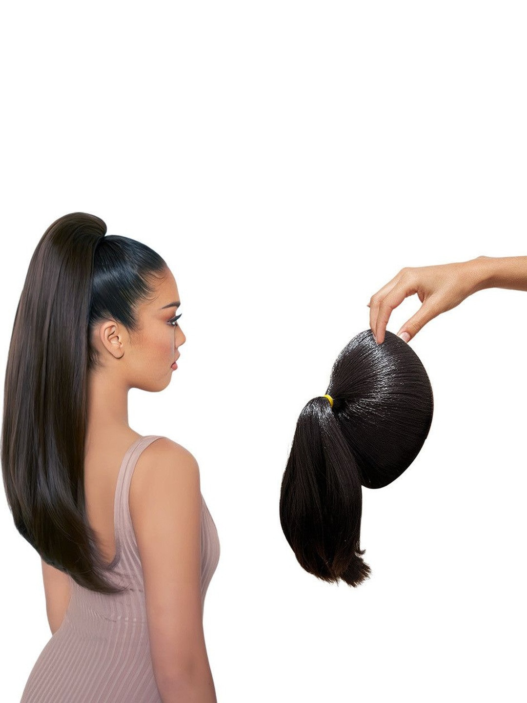VIEWS Women Black Straight Tape-In Ponytail Hair Extension 14 inch