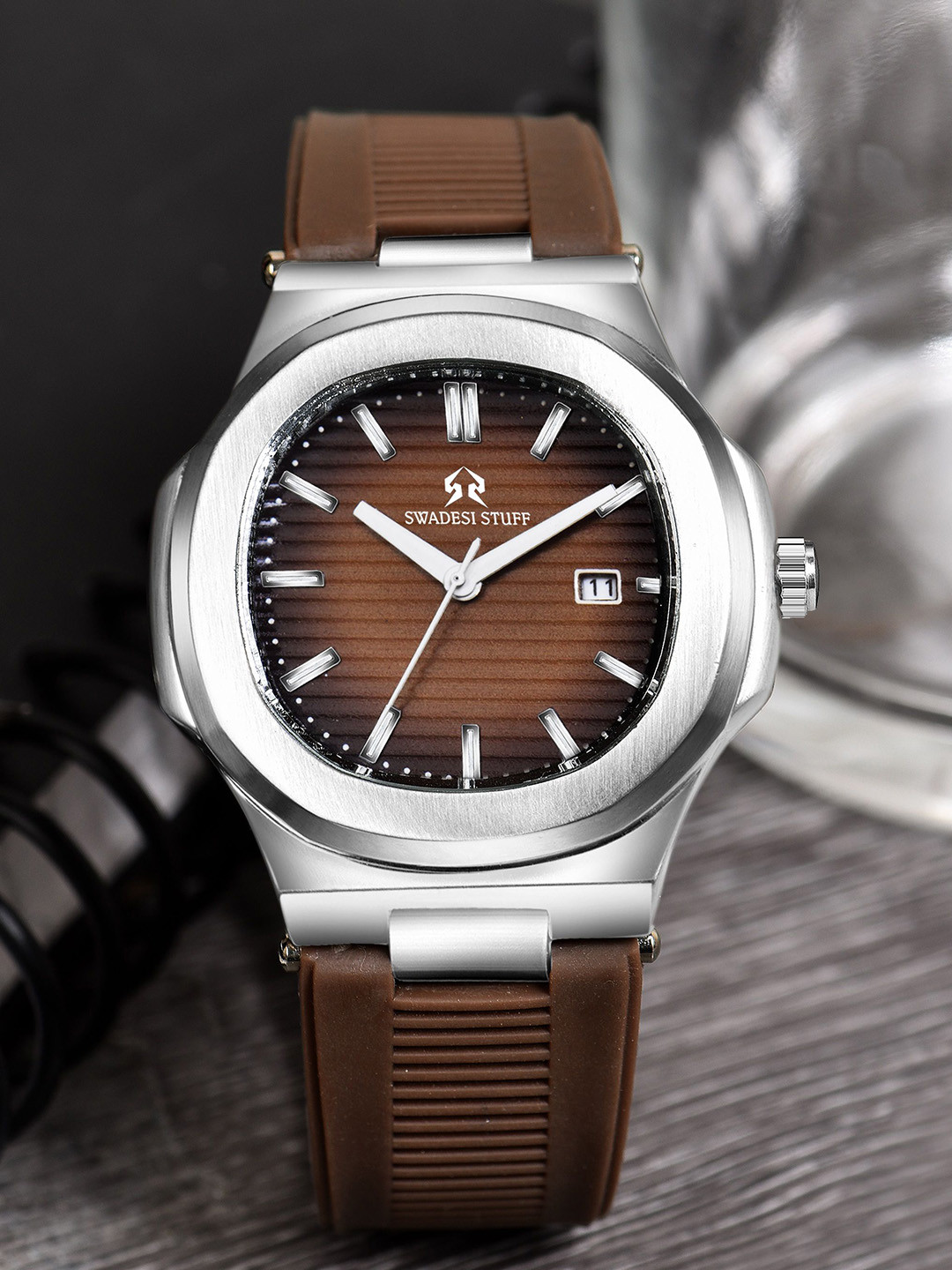 SWADESI STUFF Men Patterned Dial & Straps Analogue Watch PP SILICON BROWN