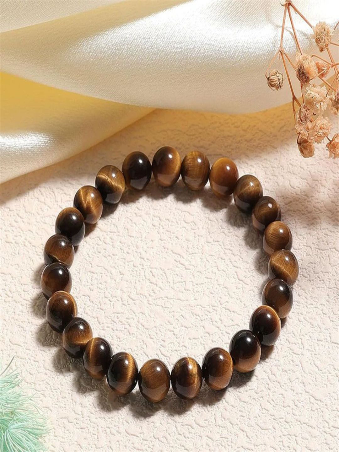 AQUASTREET Tiger Eye Brown Stone Elasticated Beaded Bracelet