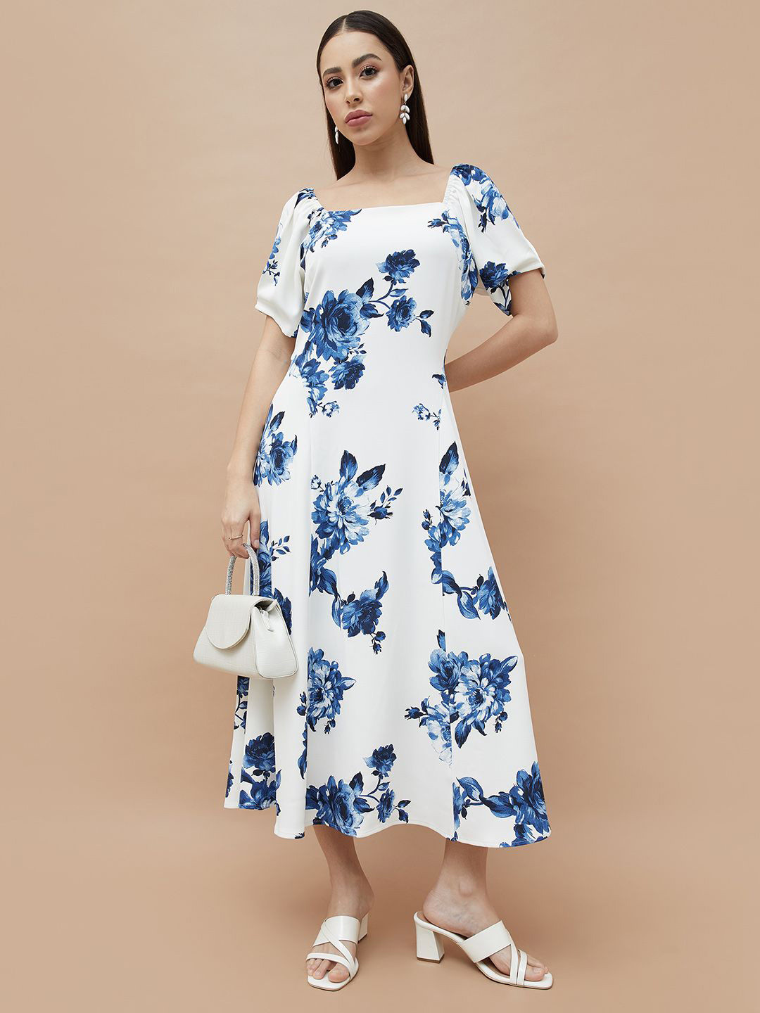 CODE by Lifestyle Women Floral Print Cold-Shoulder Fit & Flare Midi Dress