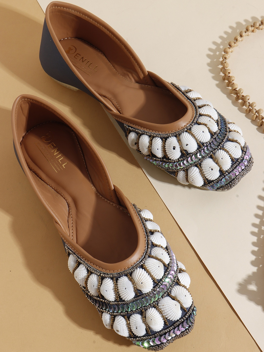 Denill Women Ethnic Shell & Sequin Embellished Ballerinas