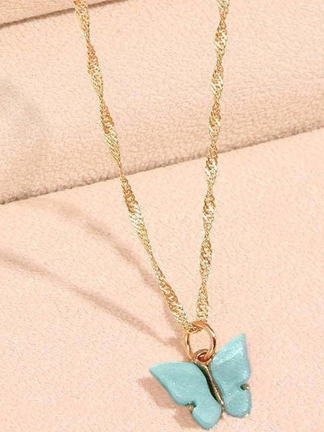 DressBerry Women Blue Butterfly Gold-Plated Necklace