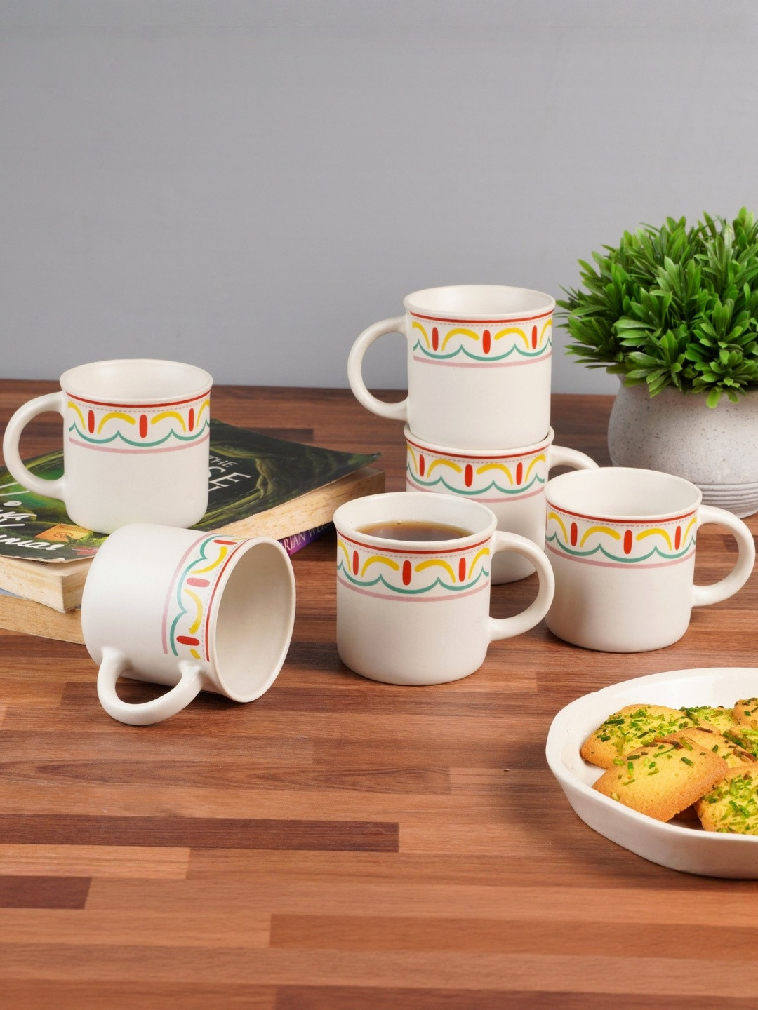 Ekaura Set Of 2 White Matte Dishwasher and Microwave Safe Ceramic Cups and Mugs