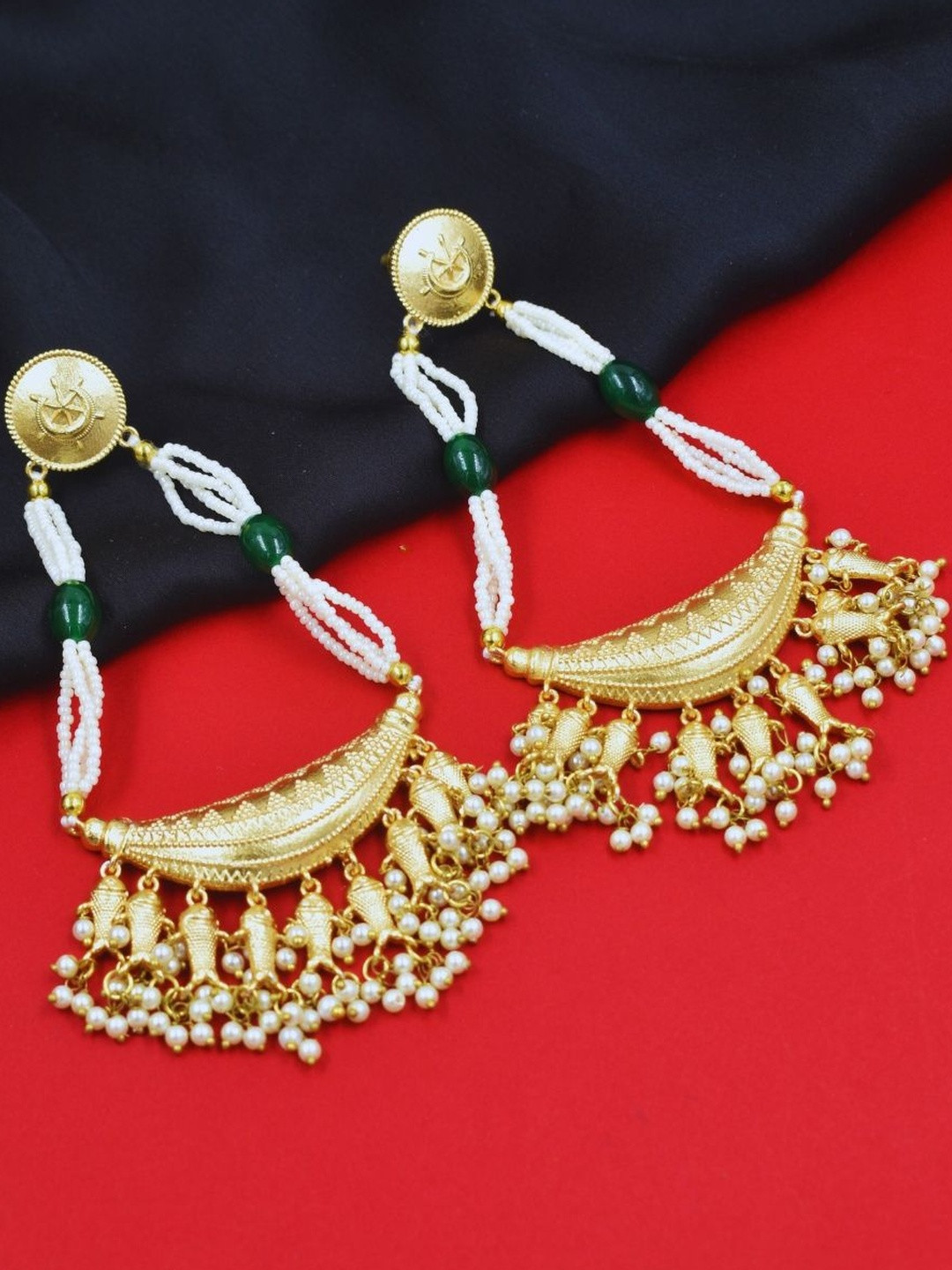 J & C Fashion Arena Women Gold Plated Artificial Beads Handmade Chandbali Earrings