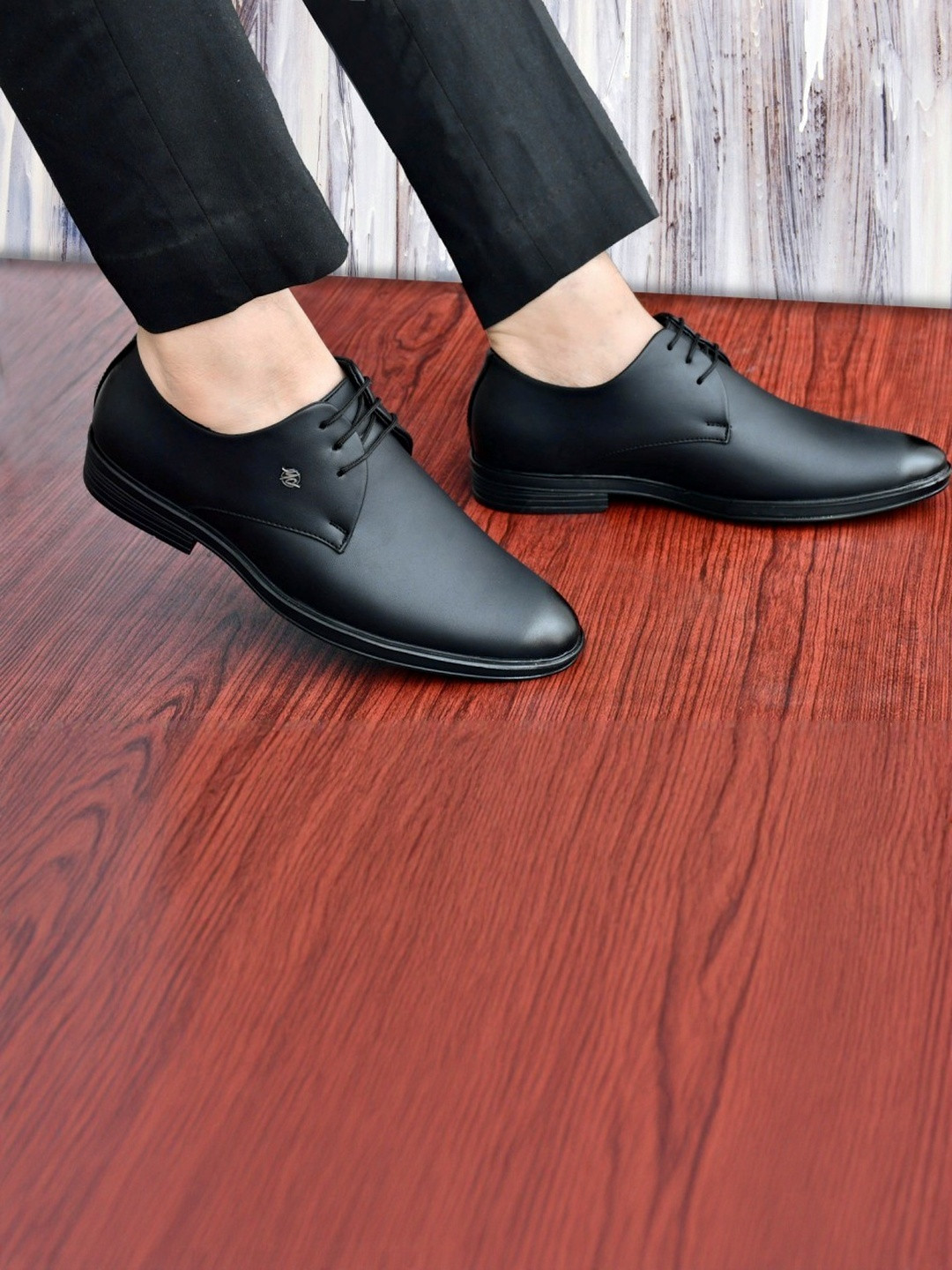 MOOCOOZIN Men Black Solid Synthetic Lace Up Pointed Toe Slip-Resistance Formal Shoes