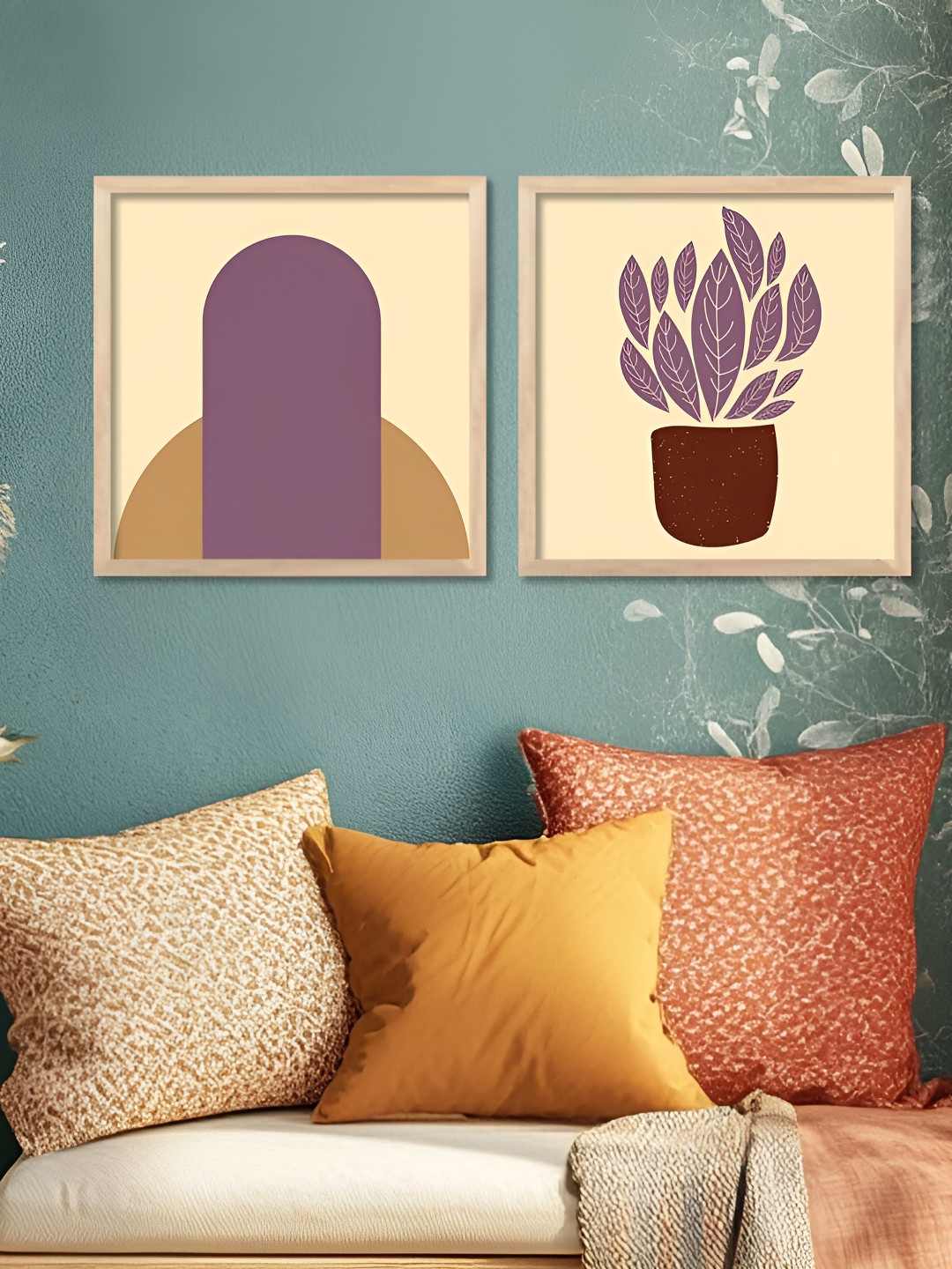 Kotart Brown & Purple 2 Pieces Minimalist Wooden Wall Arts