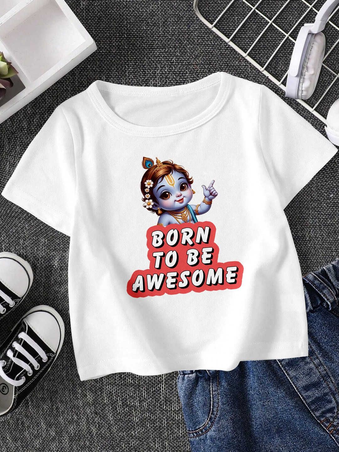 FIONAA TRENDZ Kids BORN TO BE AWESOME  PRINT PURE COTTON T SHIRT