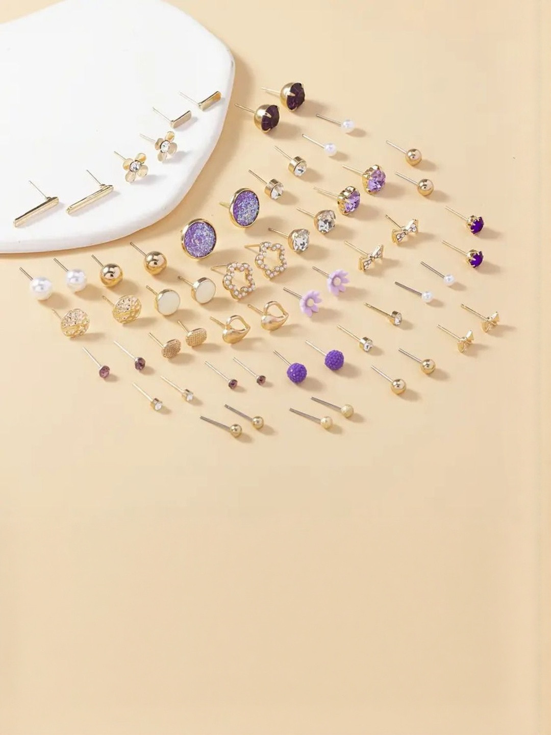 DressBerry Women Pack Of 30 Gold Plated Multicolor Studs Quirky Pairs Of Earrings