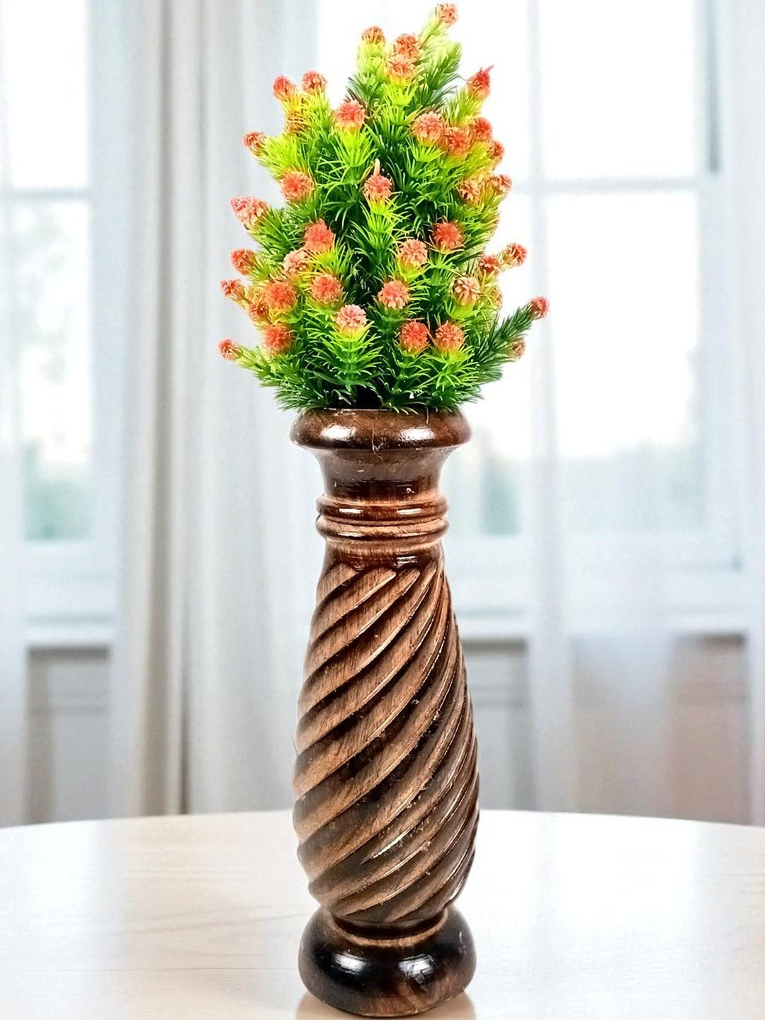 apka mart Brown Wooden Flower Vase