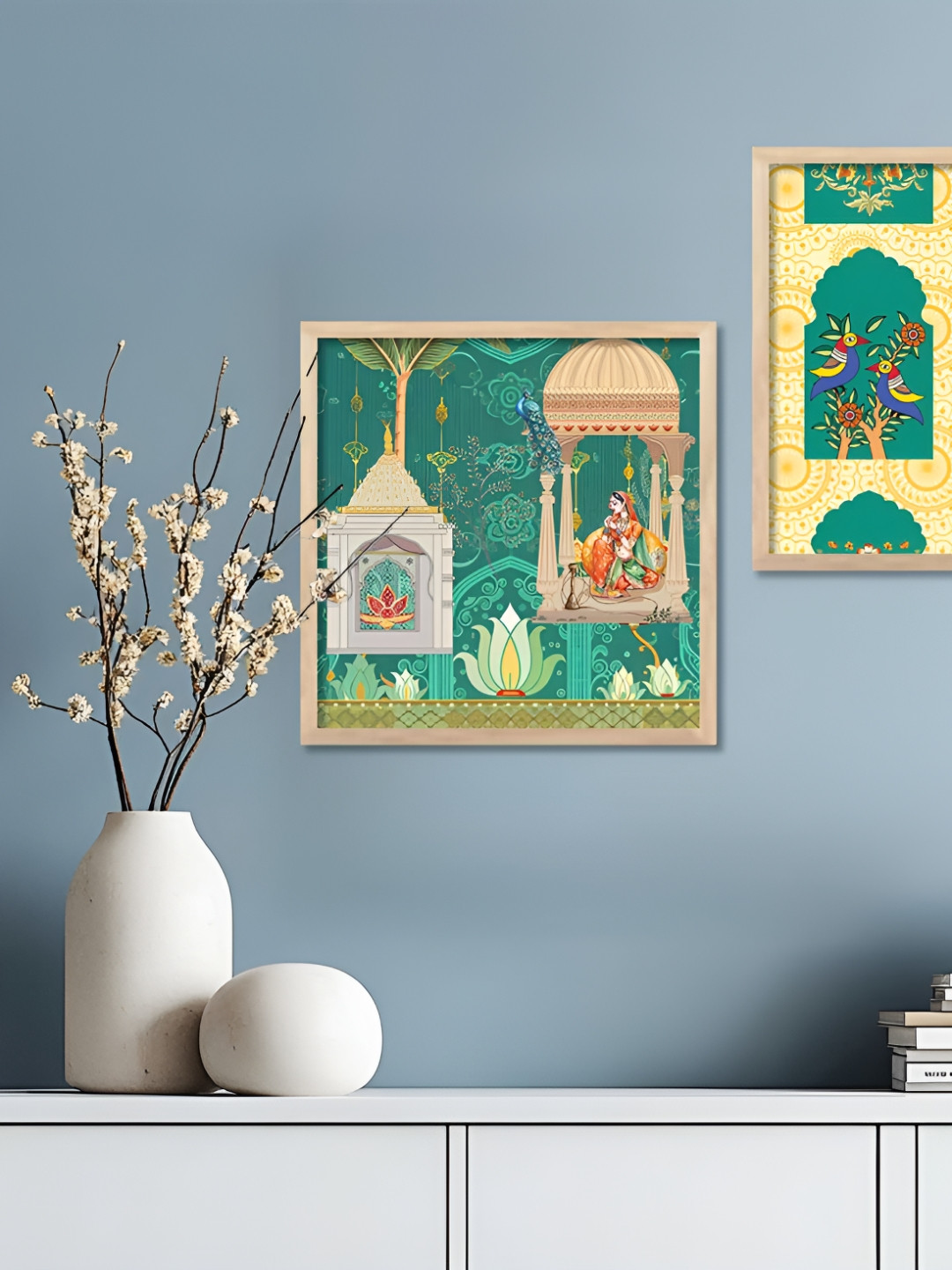 Kotart Brown & Green 2 Pieces Pichwai Printed Wooden Wall Arts