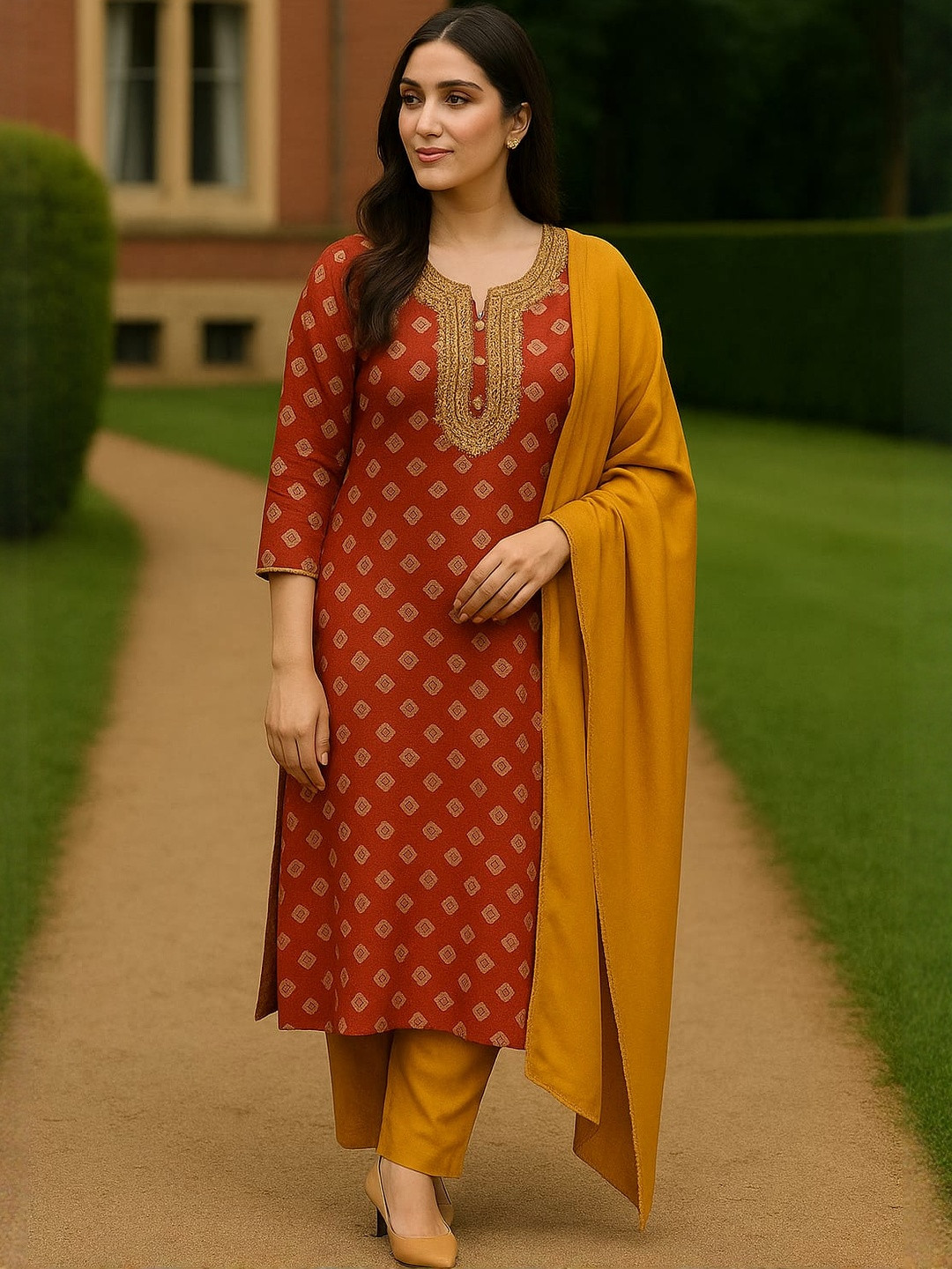 Silakaari Women Red Heavy Gota Zari Neckline Unstich Dress Material