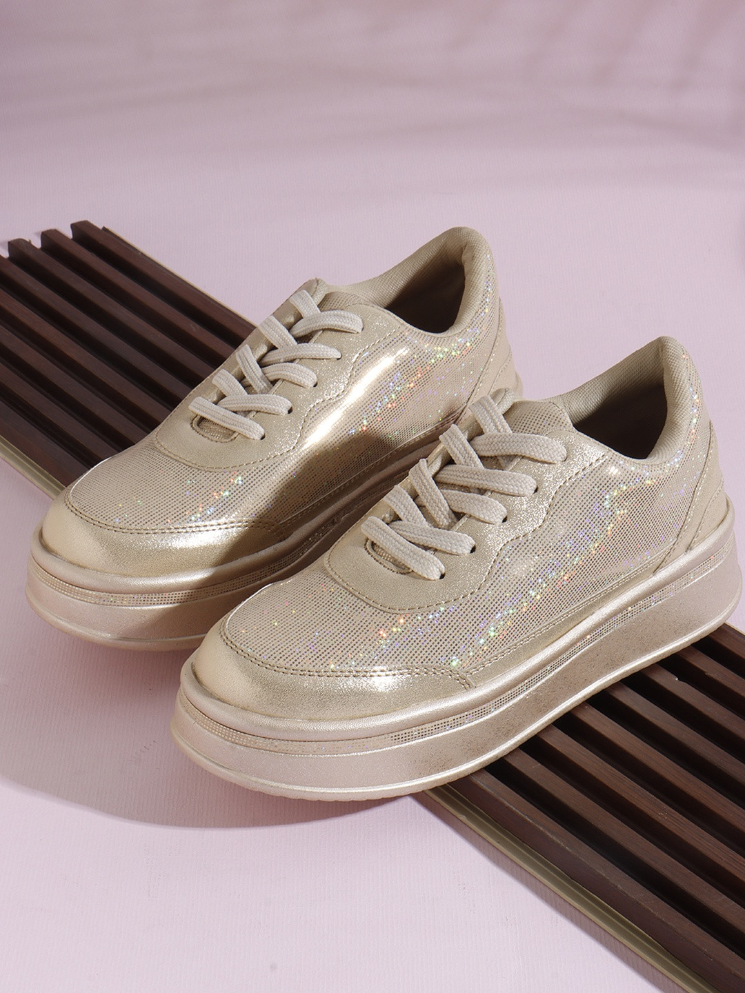 Denill Women Glitter Mesh Platform Sneakers & Sparkling Lace-Up Casual Shoes