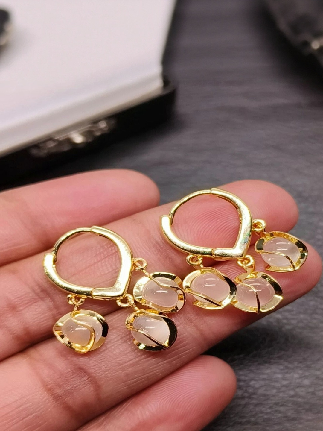 DressBerry Women Gold-Plated Artificial Beads Opal Hoop Earrings